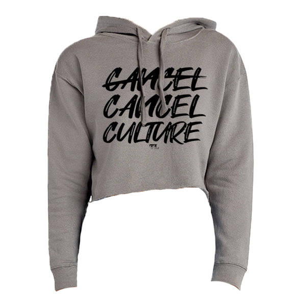 Cancel Cancel Culture Black Print Women's Fleece Cropped Hooded Sweatshirt