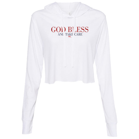 God Bless and Take Care Color Women's Thin Cropped Hooded Sweatshirt