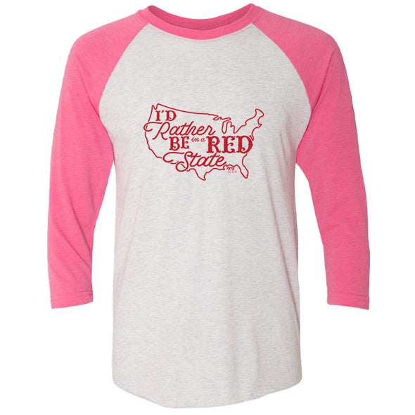 I'd Rather Be In A Red State Unisex Tri-Blend 3/4 Sleeve Raglan