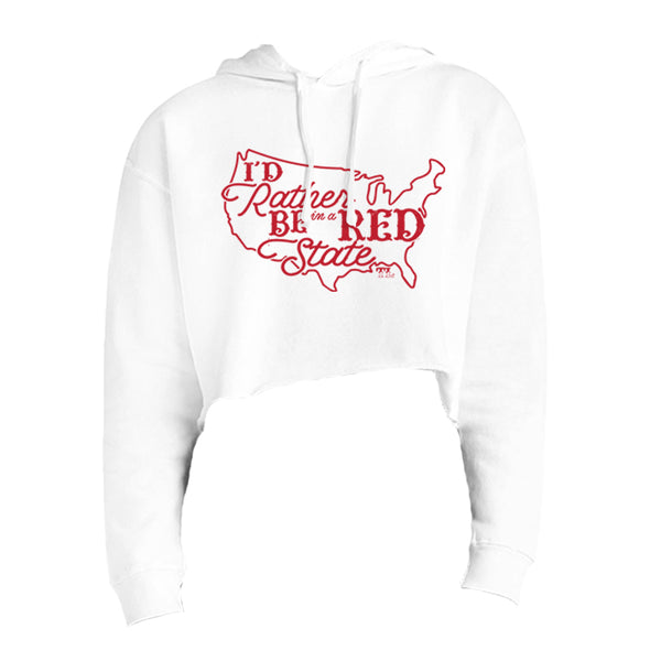 I'd Rather Be In A Red State Women's Fleece Cropped Hooded Sweatshirt