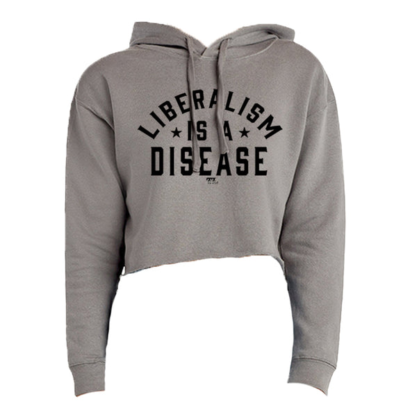 Liberalism Is A Disease Black Print Women's Fleece Cropped Hooded Sweatshirt