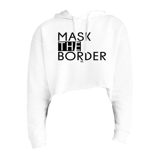 Mask The Border Black Print Women's Fleece Cropped Hooded Sweatshirt