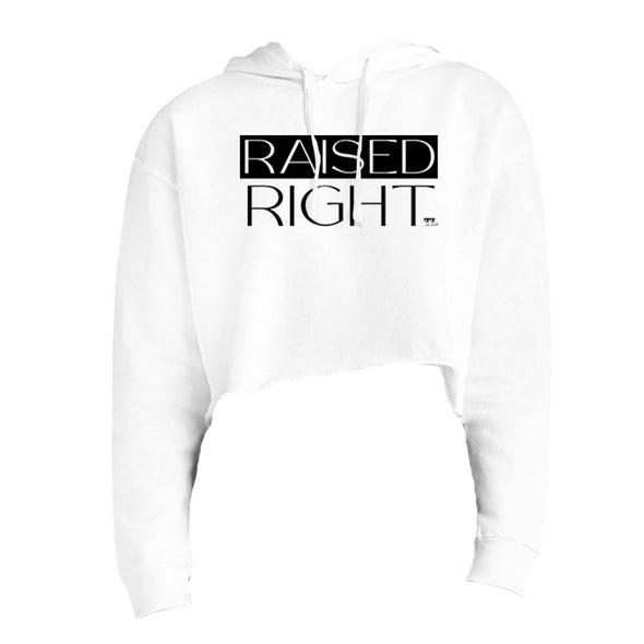 Raised Right Black Print Women's Fleece Cropped Hooded Sweatshirt