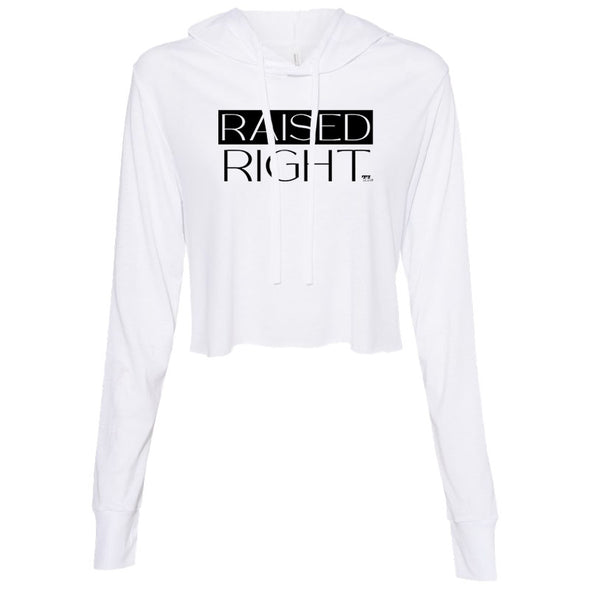 Raised Right Black Print Women's Thin Cropped Hooded Sweatshirt