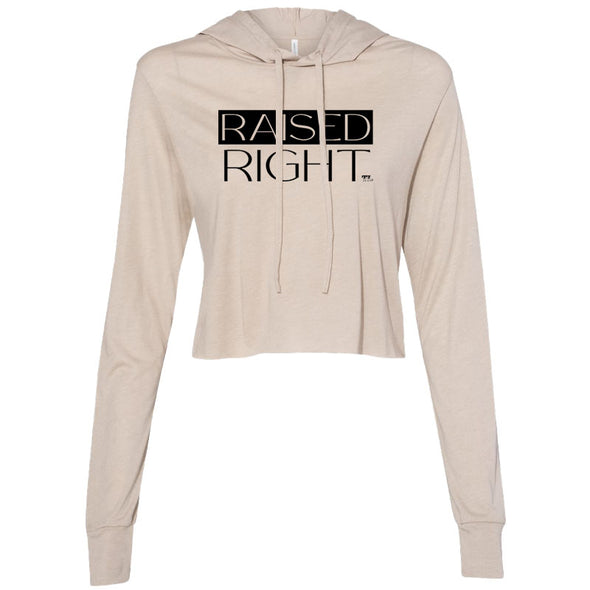 Raised Right Black Print Women's Thin Cropped Hooded Sweatshirt