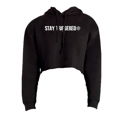 Stay Triggered Snowflake Distorted White Print Women's Fleece Cropped Hooded Sweatshirt