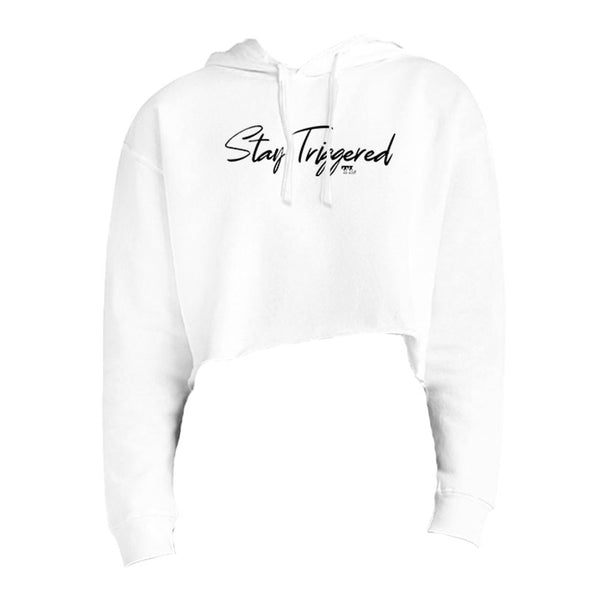 Stay Triggered Script Black Print Women's Fleece Cropped Hooded Sweatshirt