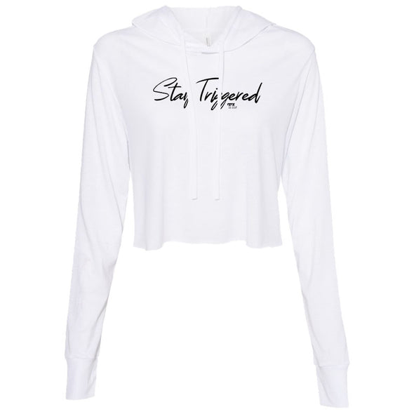 Stay Triggered Script Black Print Women's Thin Cropped Hooded Sweatshirt