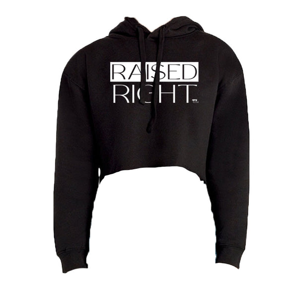 Raised Right White Print Women's Fleece Cropped Hooded Sweatshirt