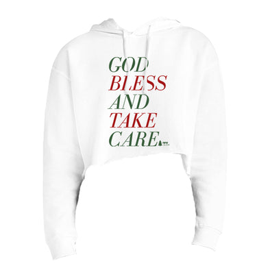 God Bless and Take Care Christmas Women's Fleece Cropped Hooded Sweatshirt