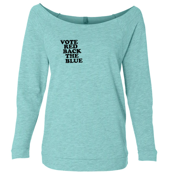 Vote Red Back The Blue Black Print Women's French Terry 3/4 Sleeve Raglan